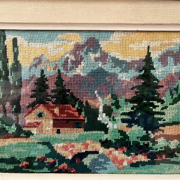 Vintage Landscape Embroidered Art in Gold Frame 12/15 inch - Picture 11 of 12